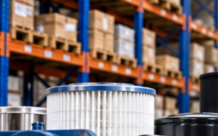 Armazém com paletes de mercadoria em estantes industriais